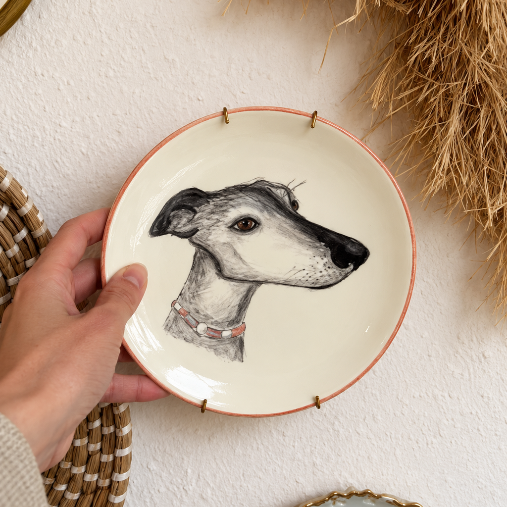 Custom pet handpainted portrait plate