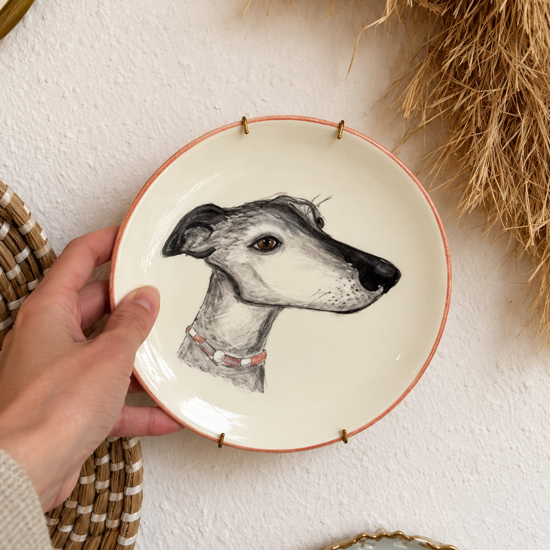Custom pet handpainted portrait plate