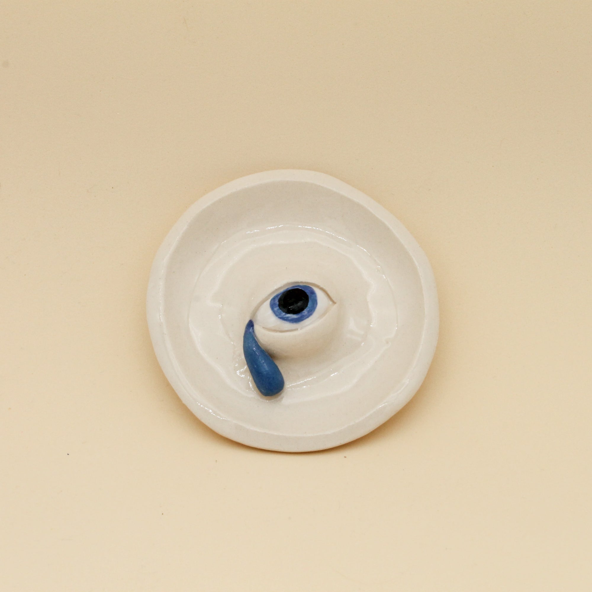 Blue eye tear ceramic trinket dish