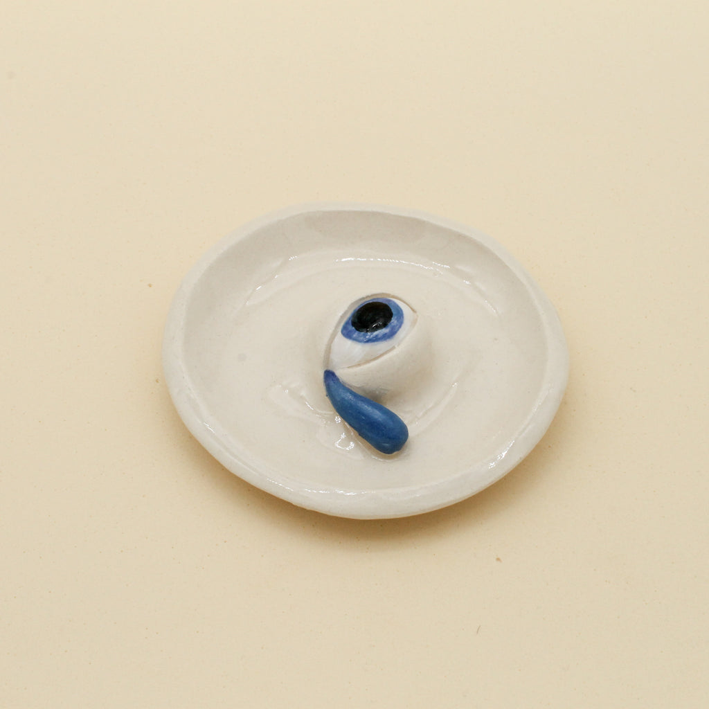 Blue eye tear ceramic trinket dish