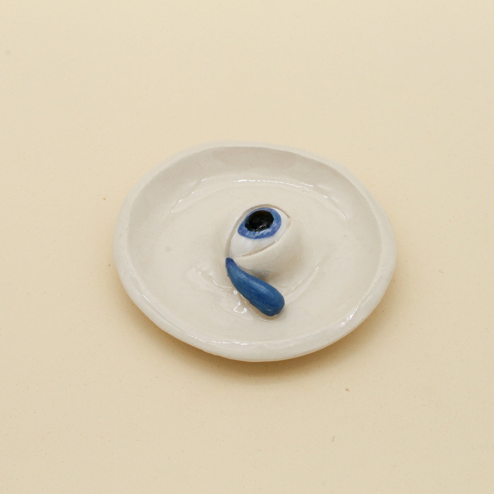 Blue eye tear ceramic trinket dish