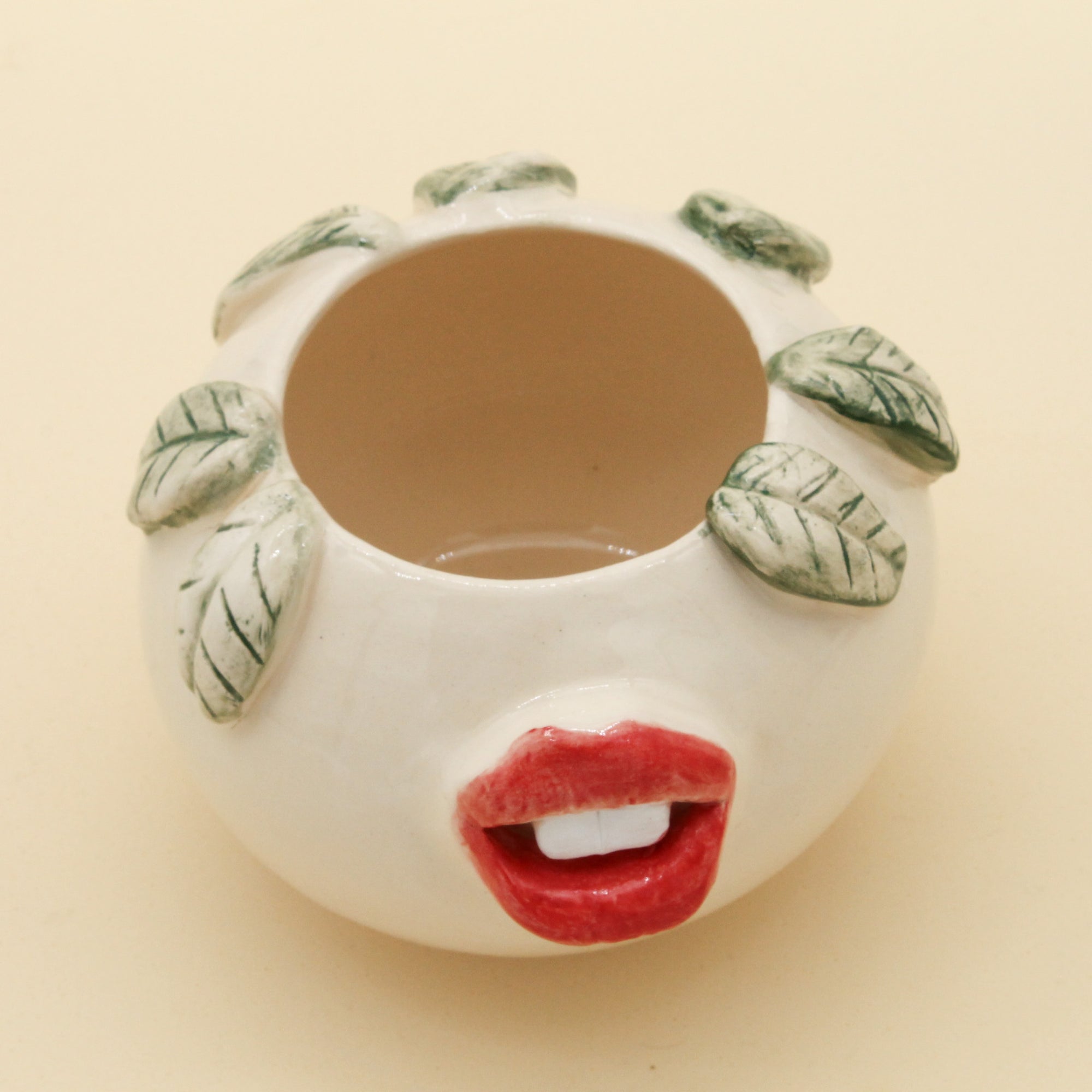 Handmade Leaves and Lips Ceramic Piece