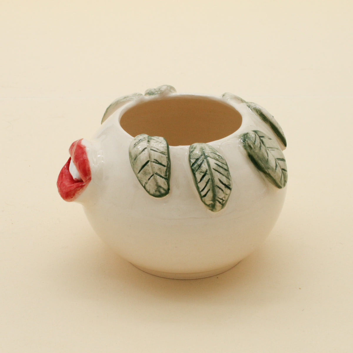 Handmade Leaves and Lips Ceramic Piece
