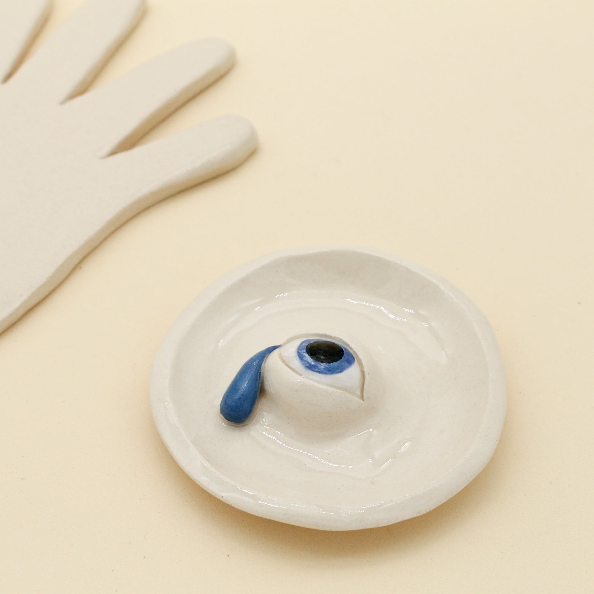 Blue eye tear ceramic trinket dish