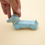 Handmade Blue Dachshund Stoneware Sculpture