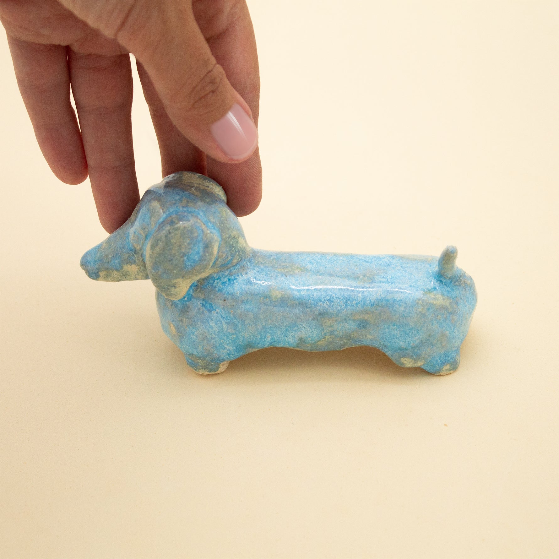 Handmade Blue Dachshund Stoneware Sculpture