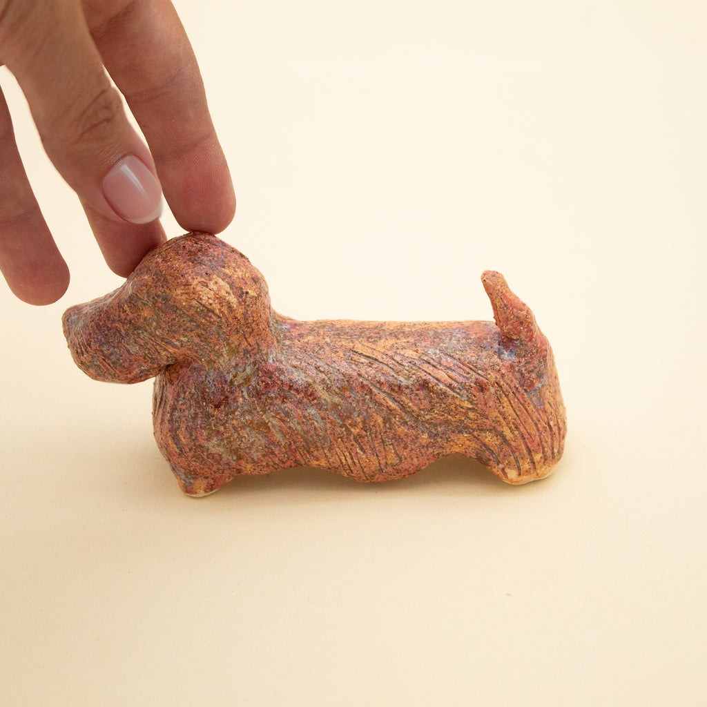 Handmade Copper Dachshund Stoneware Sculpture