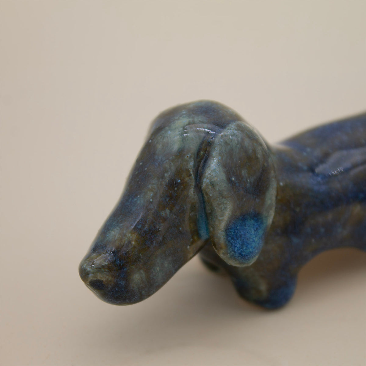 Handmade Petrol Blue Dachshund Stoneware Sculpture