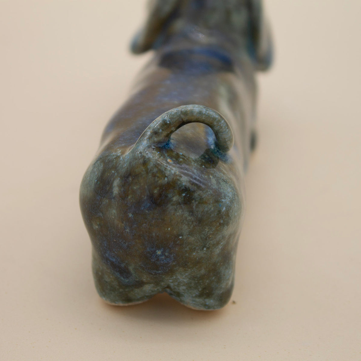 Handmade Petrol Blue Dachshund Stoneware Sculpture