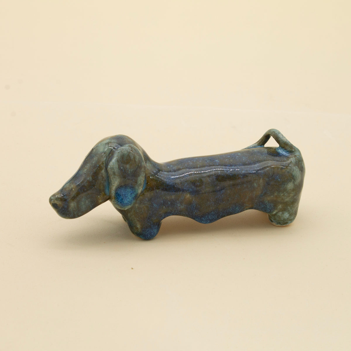 Handmade Petrol Blue Dachshund Stoneware Sculpture